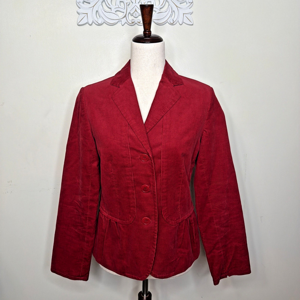 Talbots Women's 6 Corduroy Jacket 3-Button Closure Lined Stretch Deep RED